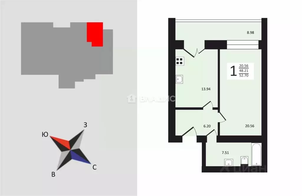 1-к кв. Владимирская область, Владимир ул. Родионовка, 14к1 (54.85 м) - Фото 2