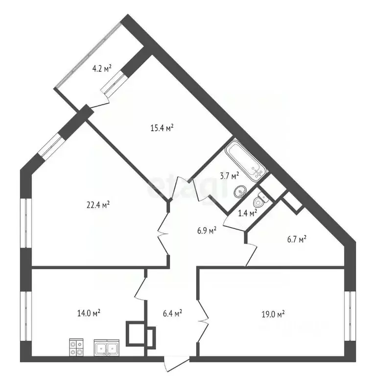 3-к кв. Костромская область, Кострома ул. Олега Юрасова, 1 (95.9 м) - Фото 1