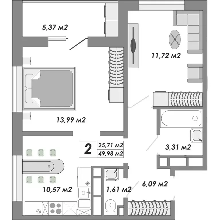 Продаётся 2-к квартира, 49.98 м - Фото 1
