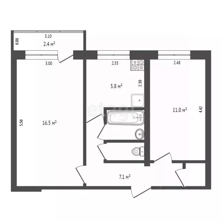 2-к кв. Омская область, Омск ул. Ватутина, 7Б (44.5 м) - Фото 1