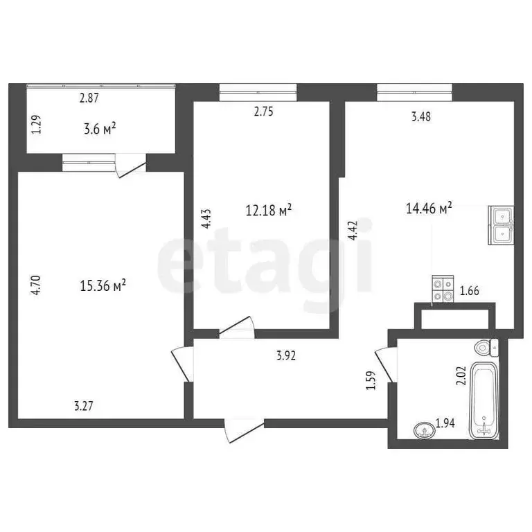 2-комнатная квартира: Тюмень, Тальниковая улица, 1 (52 м) - Фото 0