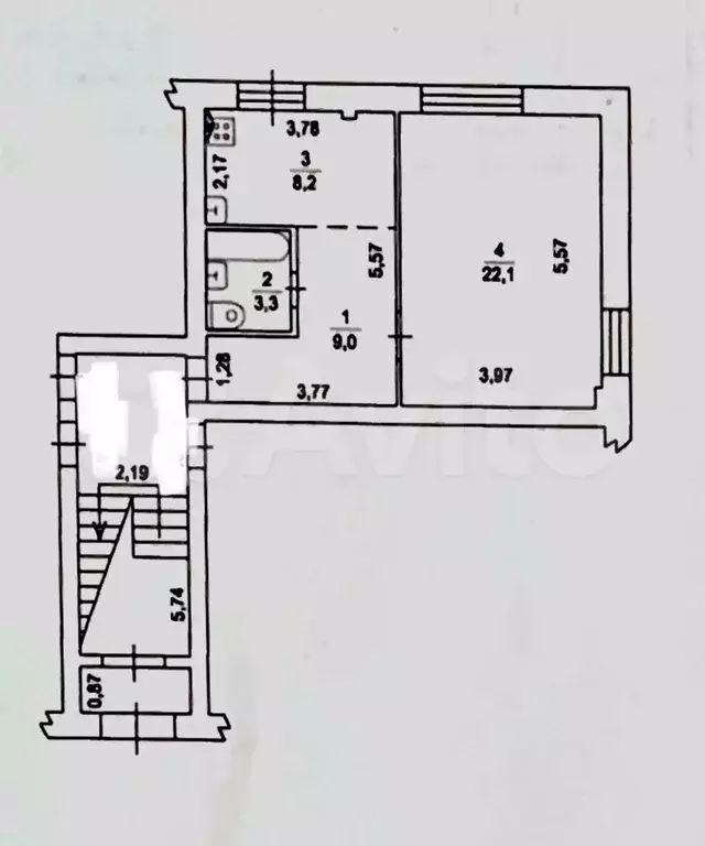 1-к. квартира, 42,1 м, 1/2 эт. - Фото 0