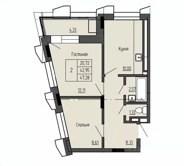 2-к кв. Саха (Якутия), Якутск ул. Чкалова, 39А (47.28 м) - Фото 0