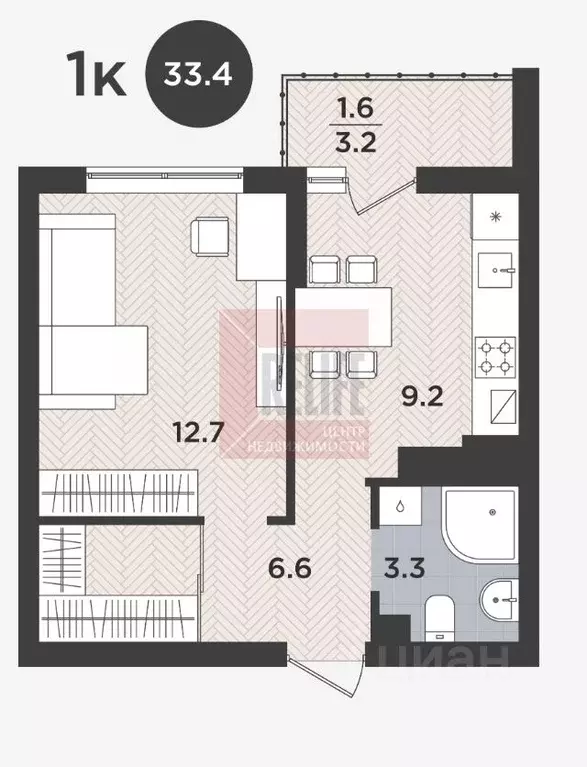 1-к кв. Калининградская область, Калининград Тихорецкая ул., 5 (33.4 ... - Фото 2