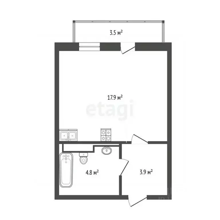 Студия Тюменская область, Тюмень ул. Обдорская, 1к1 (26.7 м) - Фото 2