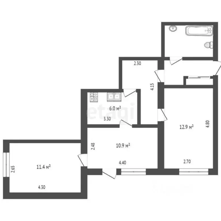 2-к кв. Калужская область, Калуга ул. Гурьянова, 10к2 (40.3 м) - Фото 2