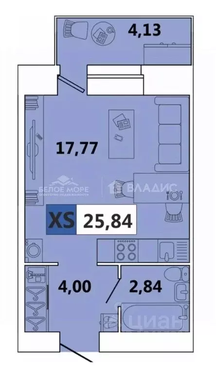Студия Архангельская область, Северодвинск Юбилейная ул., 3к1 (24.7 м) - Фото 2
