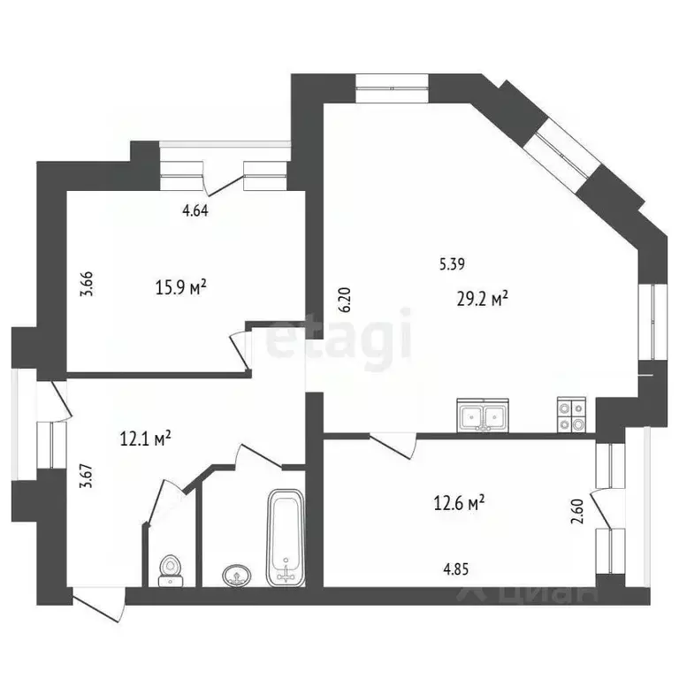 3-к кв. Архангельская область, Архангельск ул. Карла Маркса, 37 (75.1 ... - Фото 1