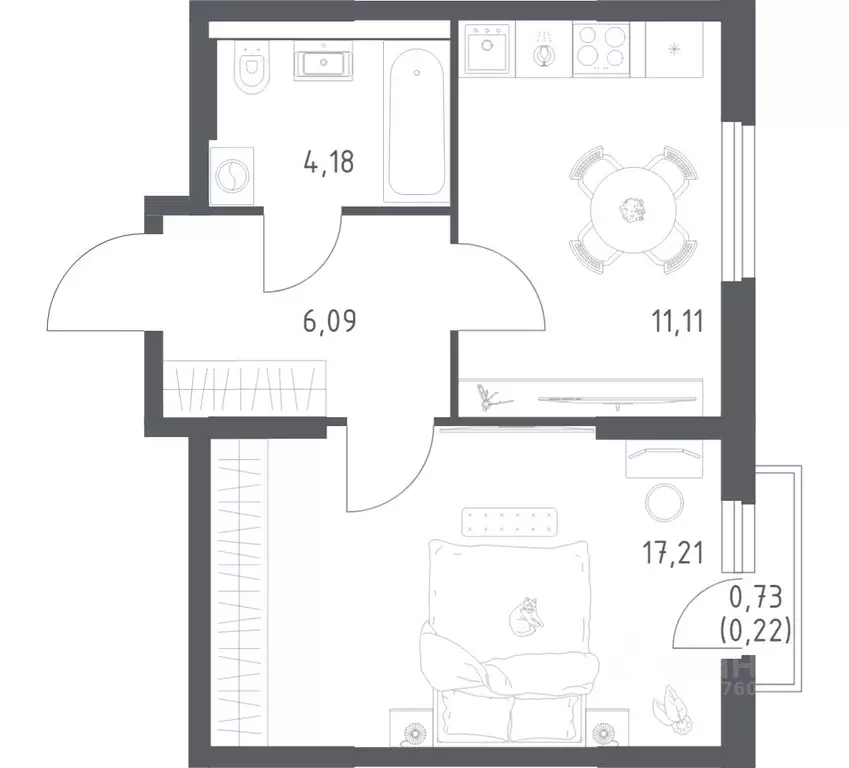 1-к кв. Башкортостан, Уфа ул. Минигали Губайдуллина, 8к9 (38.81 м) - Фото 1