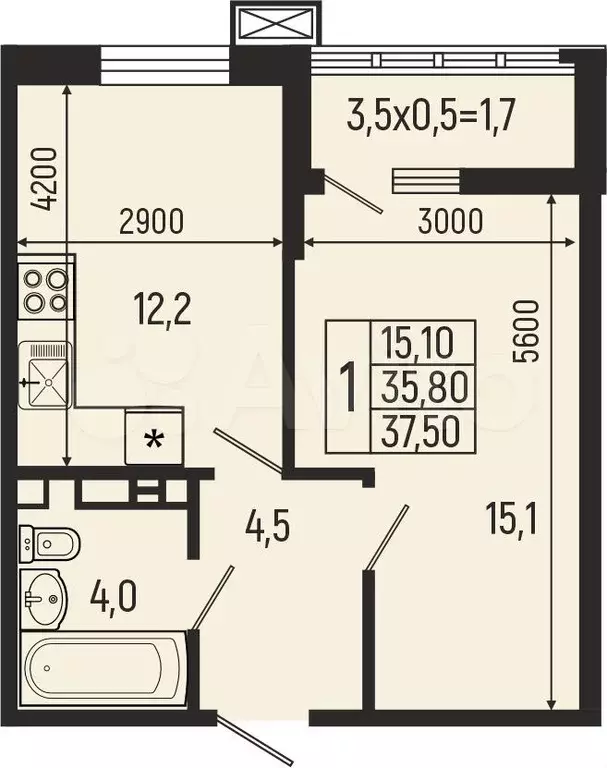 1-к. квартира, 37,5 м, 6/7 эт. - Фото 0