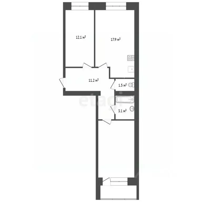 Комната Вологодская область, Вологда Новгородская ул., 40 (60.1 м) - Фото 2