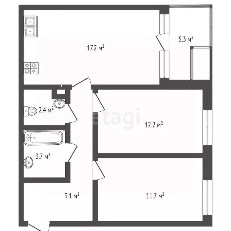 2-к кв. Тюменская область, Тюмень ул. Виктора Тимофеева, 9 (57.2 м) - Фото 1