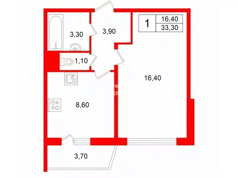 1-к кв. Санкт-Петербург ул. Маршала Казакова, 44к2 (33.3 м) - Фото 2