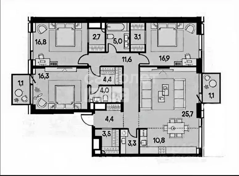 3-к кв. Москва Вивальди кв-л, Клубный Город на Реке Примавера жилой ... - Фото 2