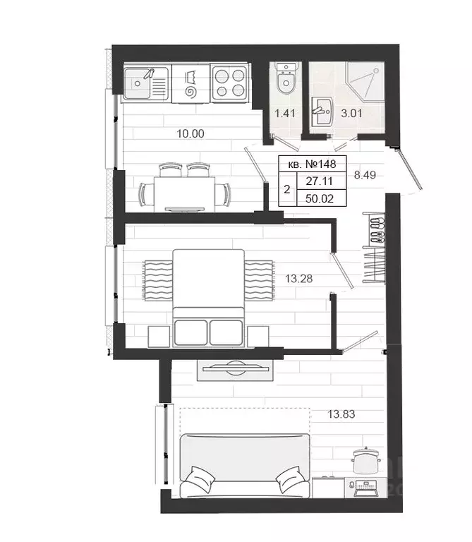 2-к кв. Ленинградская область, Гатчинский муниципальный округ, д. ... - Фото 0