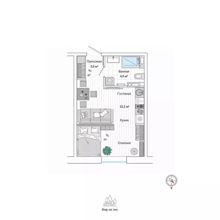 Студия Приморский край, Владивосток ул. Нейбута (29.6 м) - Фото 1