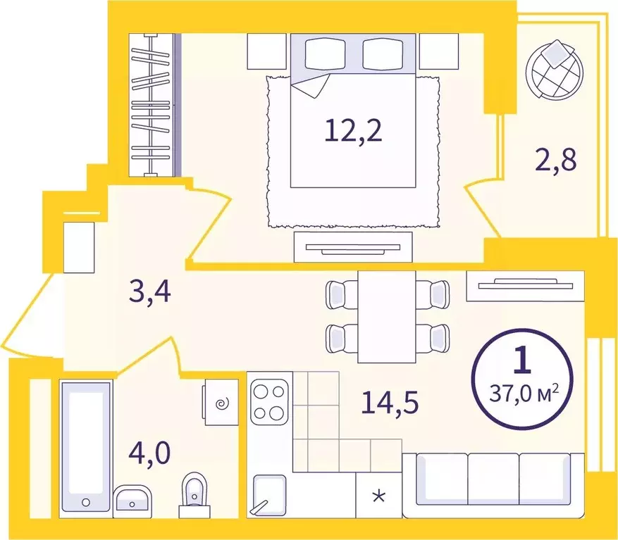 1-к кв. Свердловская область, Екатеринбург ул. Пехотинцев, 1В/2 (35.59 ... - Фото 1