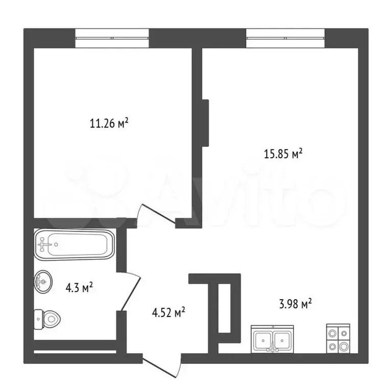 1-к. квартира, 38 м, 4/7 эт. - Фото 0