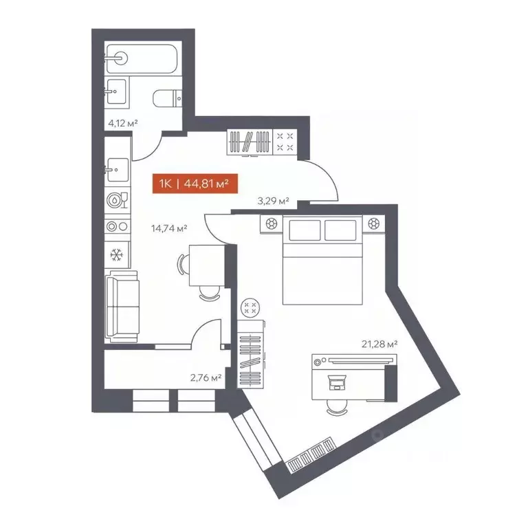 1-к кв. Томская область, Томск Красноармейская ул., 144 (44.81 м) - Фото 2