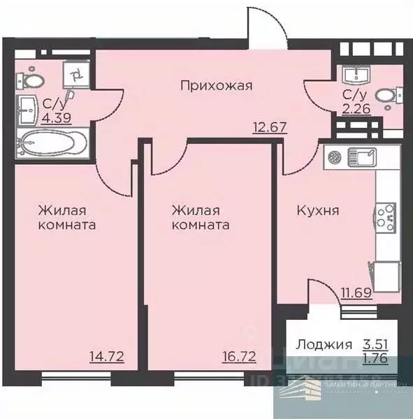 2-к кв. Воронежская область, Воронеж ул. Ломоносова, 116Б (64.2 м) - Фото 0