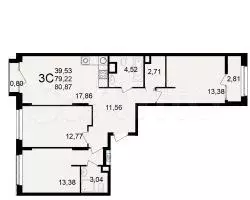 3-к. квартира, 80,9 м, 10/11 эт. - Фото 0