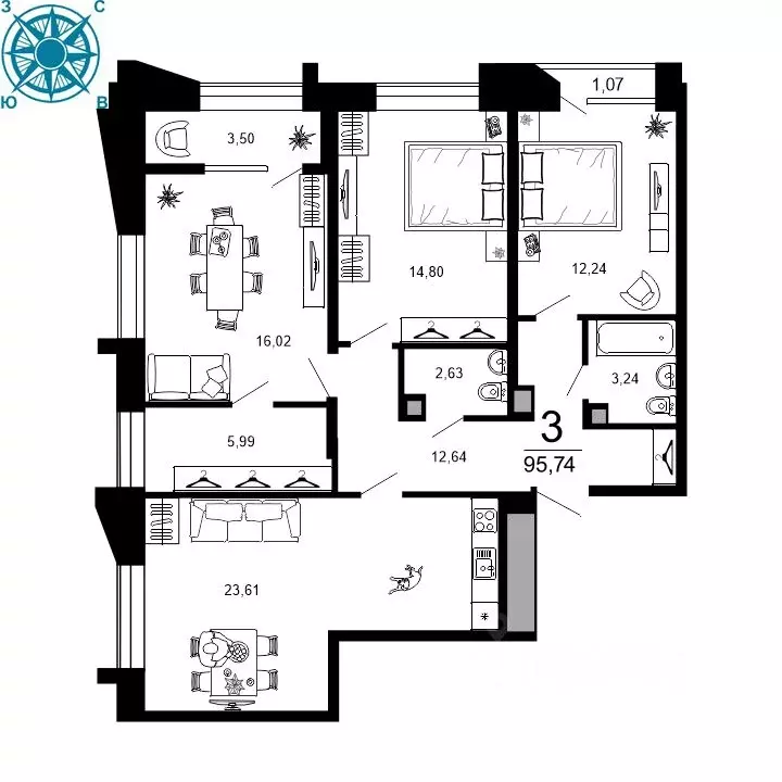3-к кв. Рязанская область, Рязань ул. 1-я Железнодорожная (95.74 м) - Фото 1