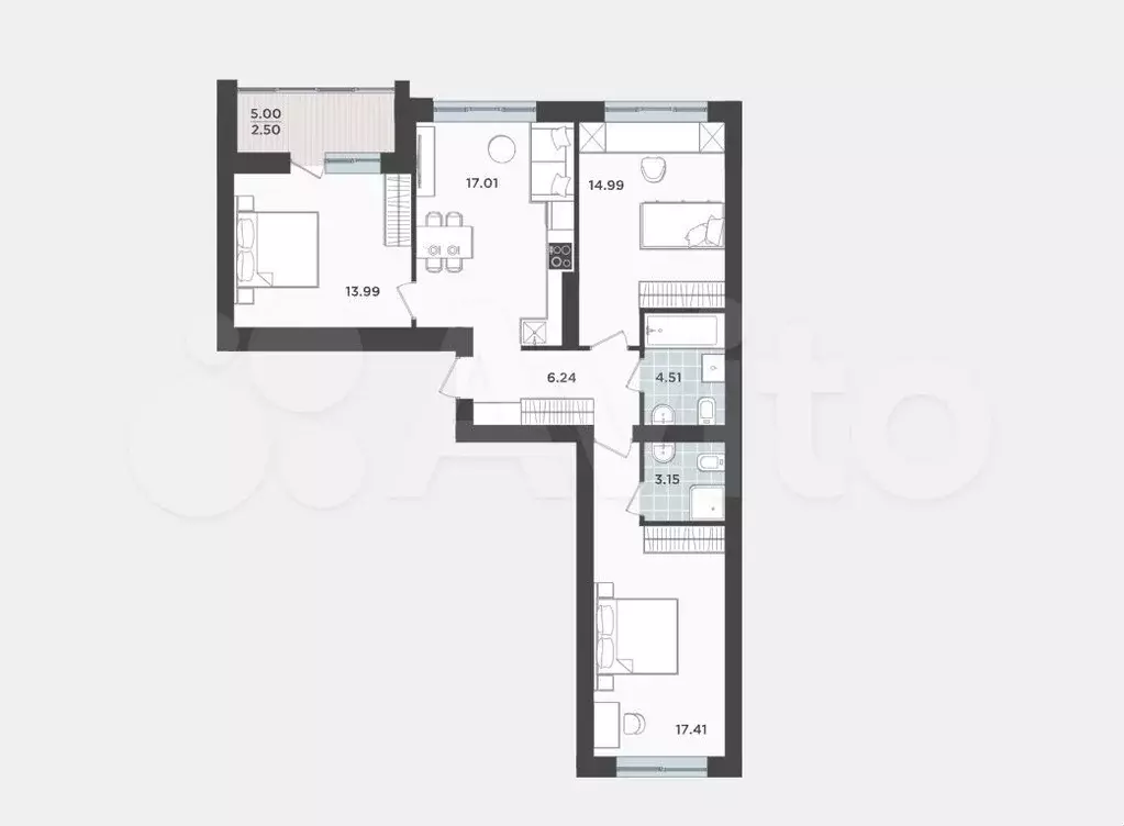 3-к. квартира, 79,8 м, 3/9 эт. - Фото 1