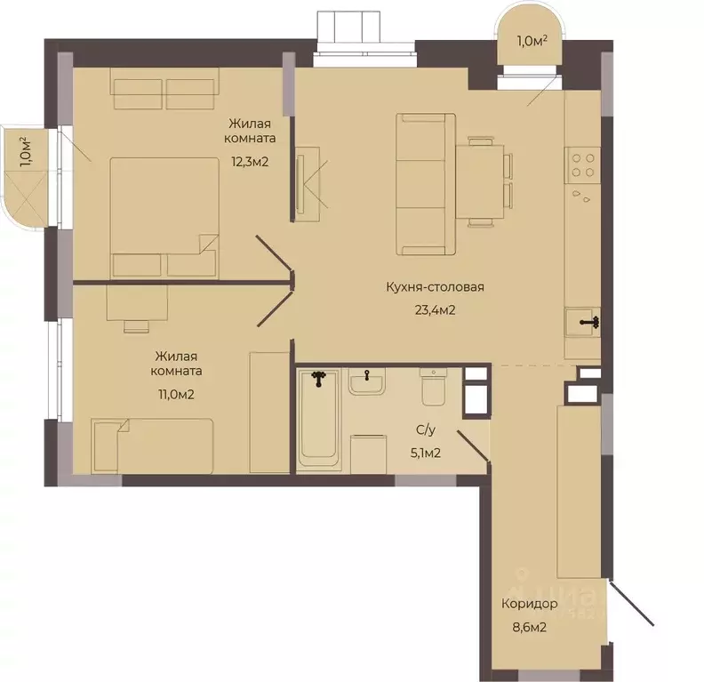 2-к кв. Нижегородская область, Нижний Новгород Соцгород жилрайон, 1-й ... - Фото 1