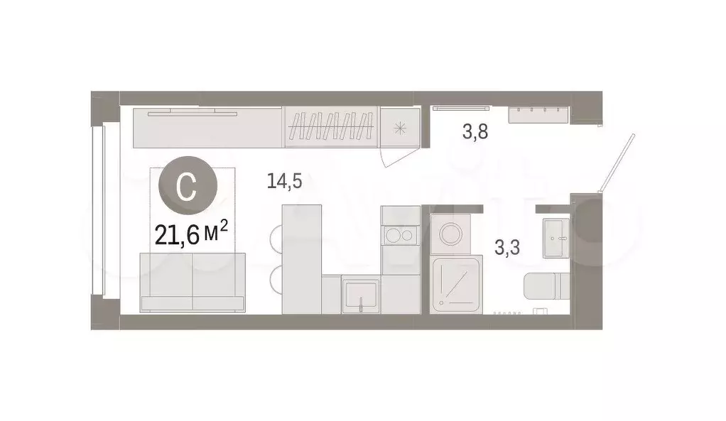 Квартира-студия, 21,6 м, 5/8 эт. - Фото 0