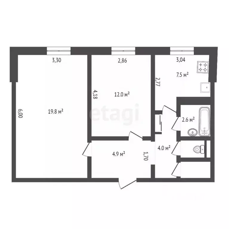 2-к кв. Амурская область, Благовещенск ул. Василенко, 13 (53.4 м) - Фото 2