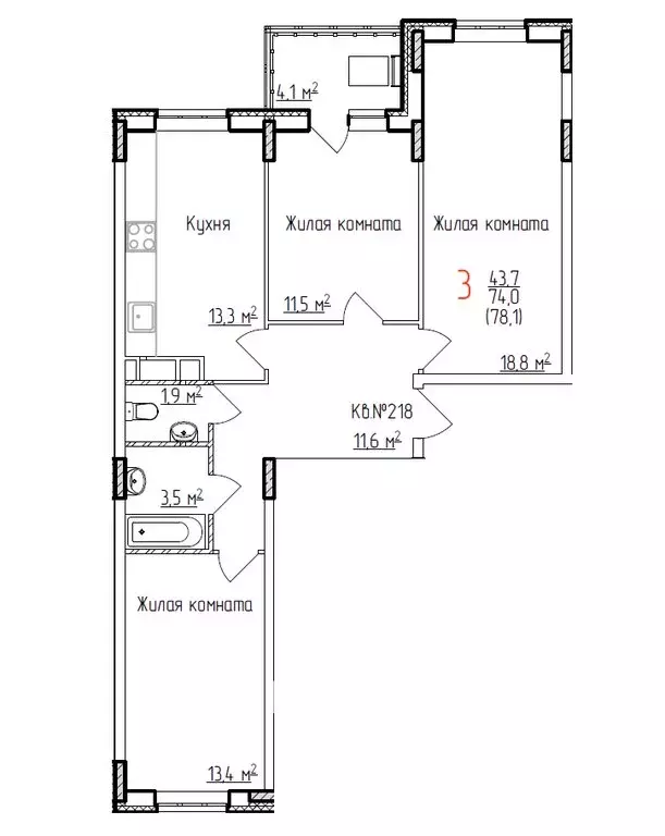 3-комнатная квартира: Владимир, Добросельская улица, 180 (78.1 м) - Фото 0