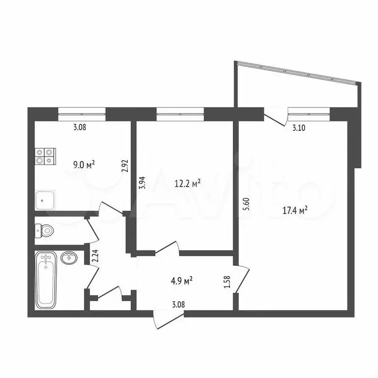 2-к. квартира, 50 м, 2/9 эт. - Фото 1