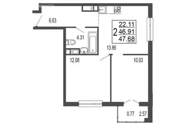 2-комнатная квартира: Лыткарино, 6-й микрорайон, 15Д (46.91 м) - Фото 0