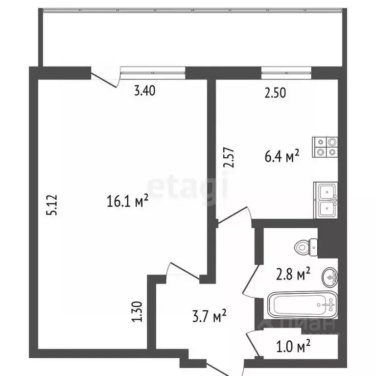 1-к кв. Татарстан, Нижнекамск просп. Вахитова, 19А (30.0 м) - Фото 2