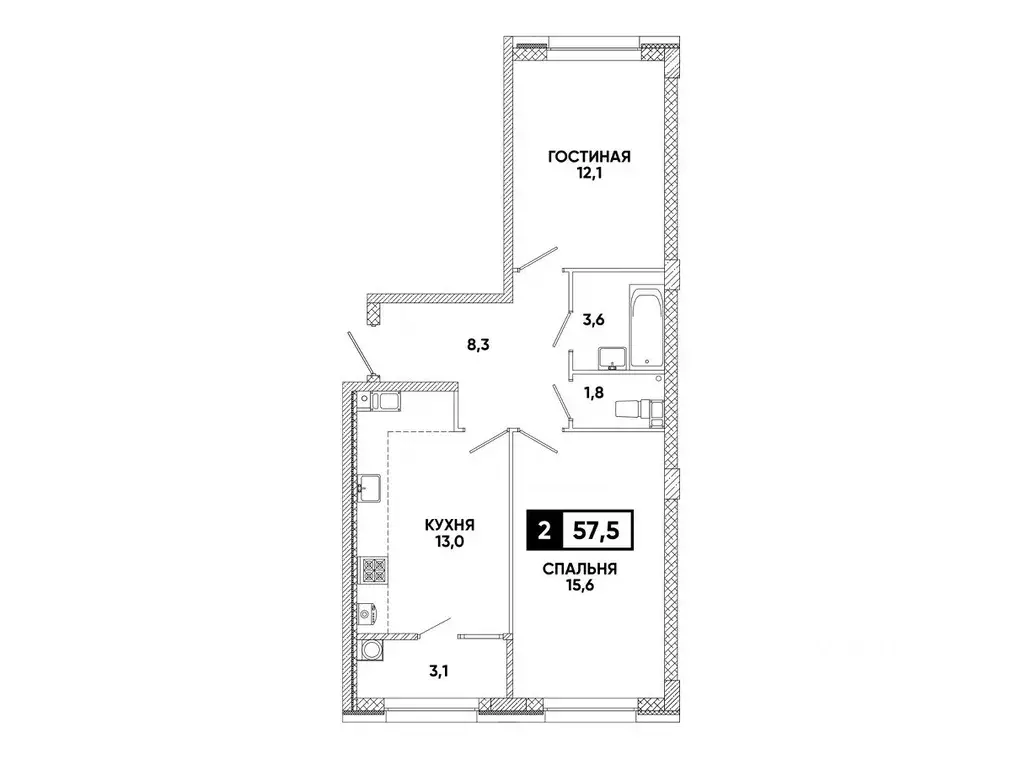 2-к кв. Ставропольский край, Ставрополь ул. Андрея Голуба, 12к6 (57.5 ... - Фото 0