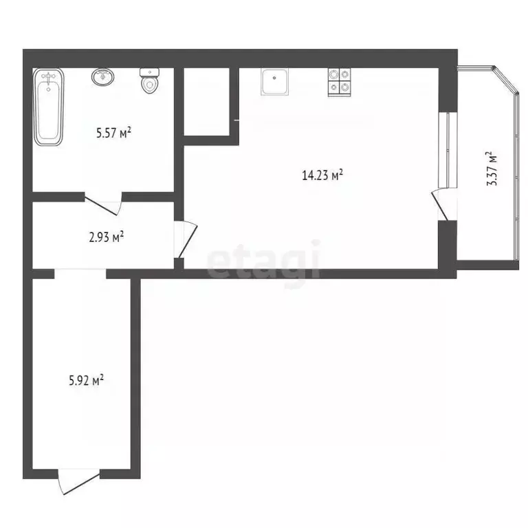 Студия Тюменская область, Тюмень ул. Монтажников, 42Б (28.7 м) - Фото 2