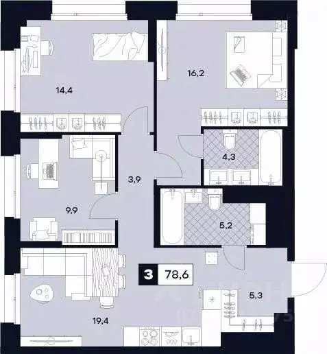 3-к кв. Москва Лодочная ул., 27К2 (78.6 м) - Фото 0