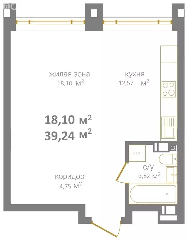 1-комнатная квартира: Нижний Новгород, жилой комплекс КМ Дом на ... - Фото 0