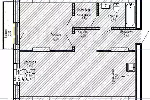 2-к. квартира, 51,6 м, 5/9 эт. - Фото 0