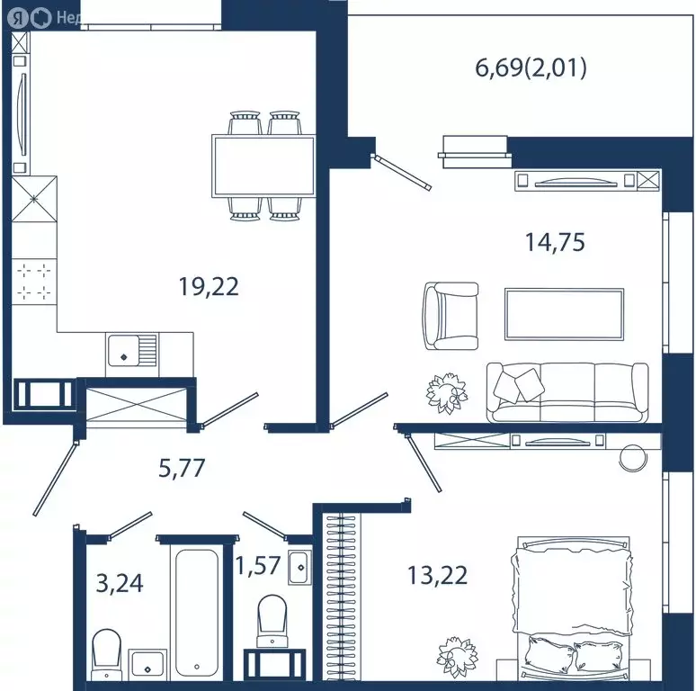 2-комнатная квартира: Сестрорецк, улица Инструментальщиков, 18 (59.78 ... - Фото 1