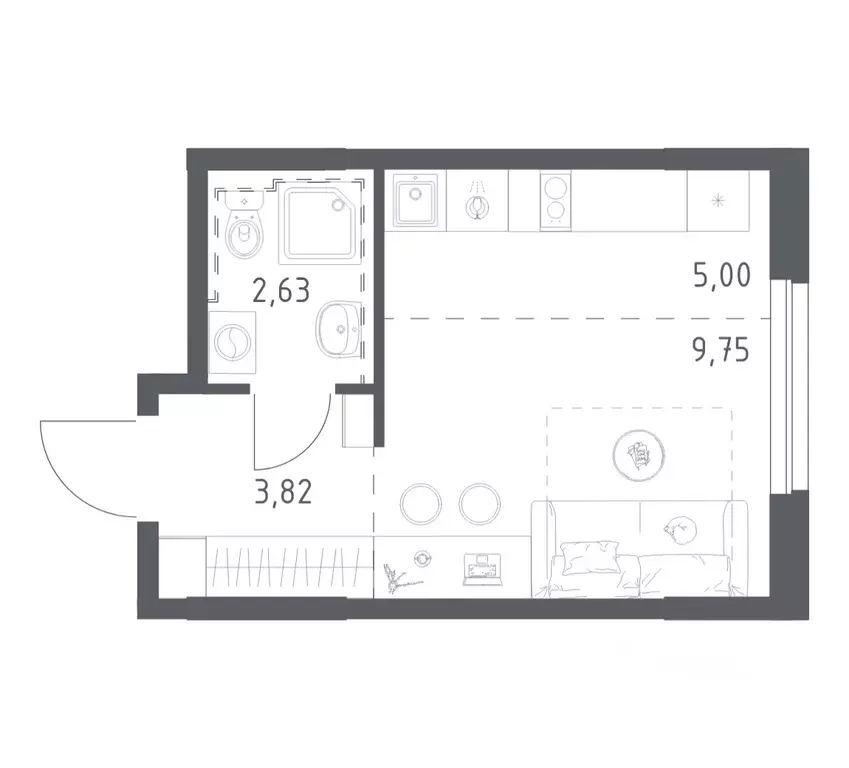 Студия Башкортостан, Уфа ул. Рашита Манурова (21.2 м) - Фото 1