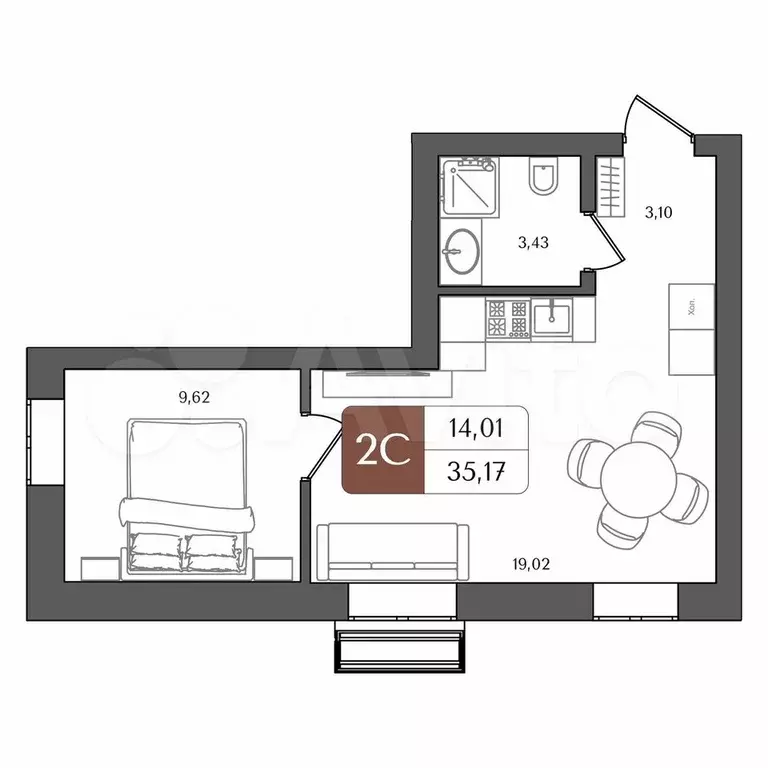 2-к. квартира, 35,1 м, 20/21 эт. - Фото 1