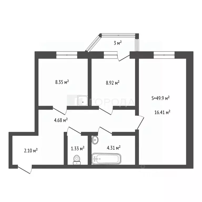 2-к кв. Кемеровская область, Новокузнецк Фестивальная ул., 7А (49.9 м) - Фото 2