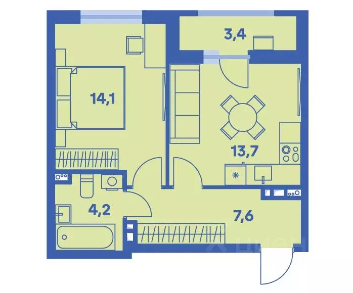 2-к кв. Пермский край, Пермь ул. Карпинского, 115 (41.3 м) - Фото 1