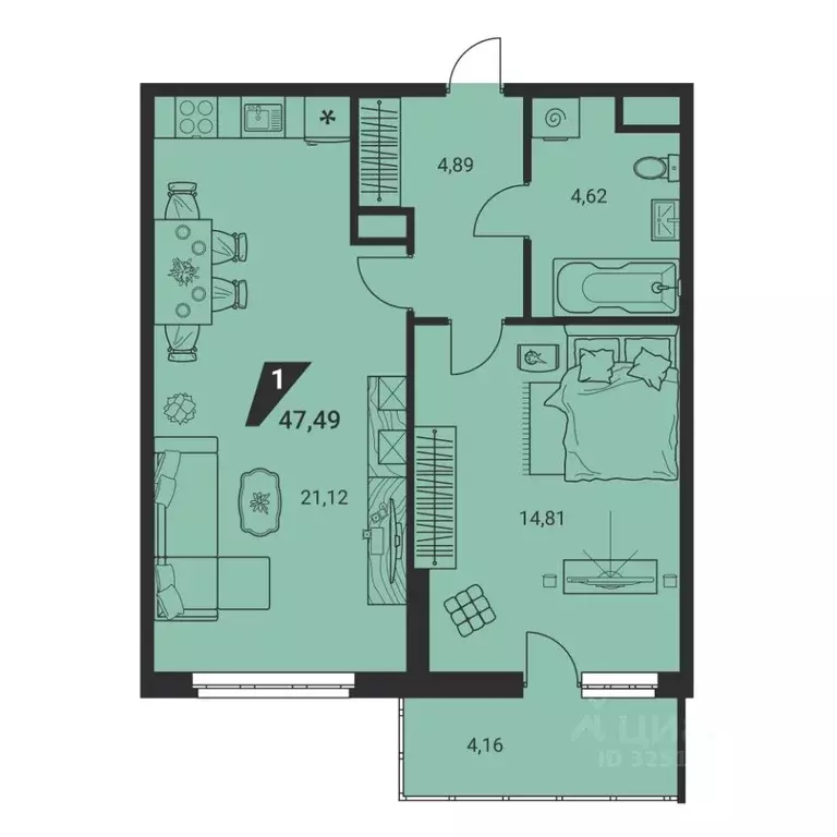 2-к кв. Свердловская область, Екатеринбург ул. Громова, 26/3 (47.49 м) - Фото 1