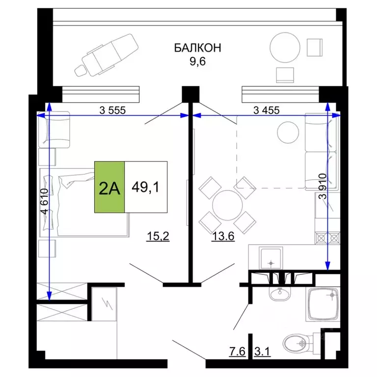 2-к кв. Краснодарский край, Анапа Мореград жилой комплекс (49.1 м) - Фото 1