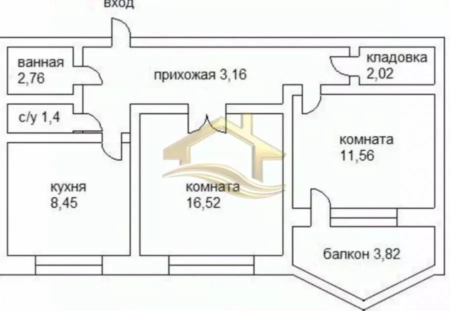 Oрджоникидзе ул., 30 схема двухкомнатной квартиры.