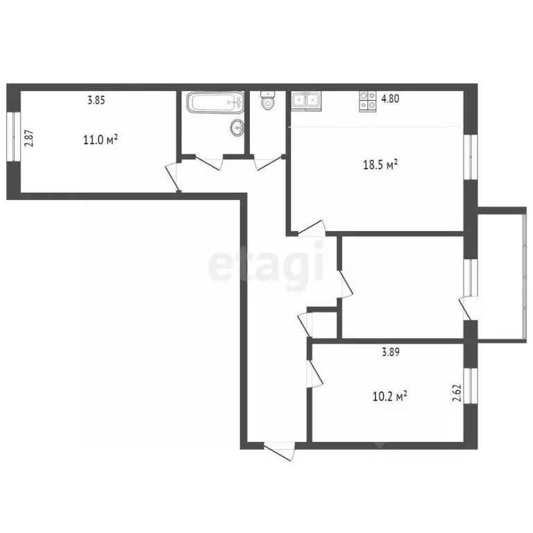 3-к кв. Ханты-Мансийский АО, Сургут Югорская ул., 5/2 (71.5 м) - Фото 1