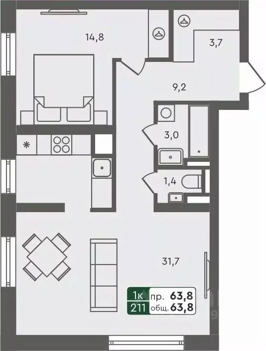 1-к кв. Курганская область, Курган Заозерный жилрайон, 6А мкр, 25/4 ... - Фото 1