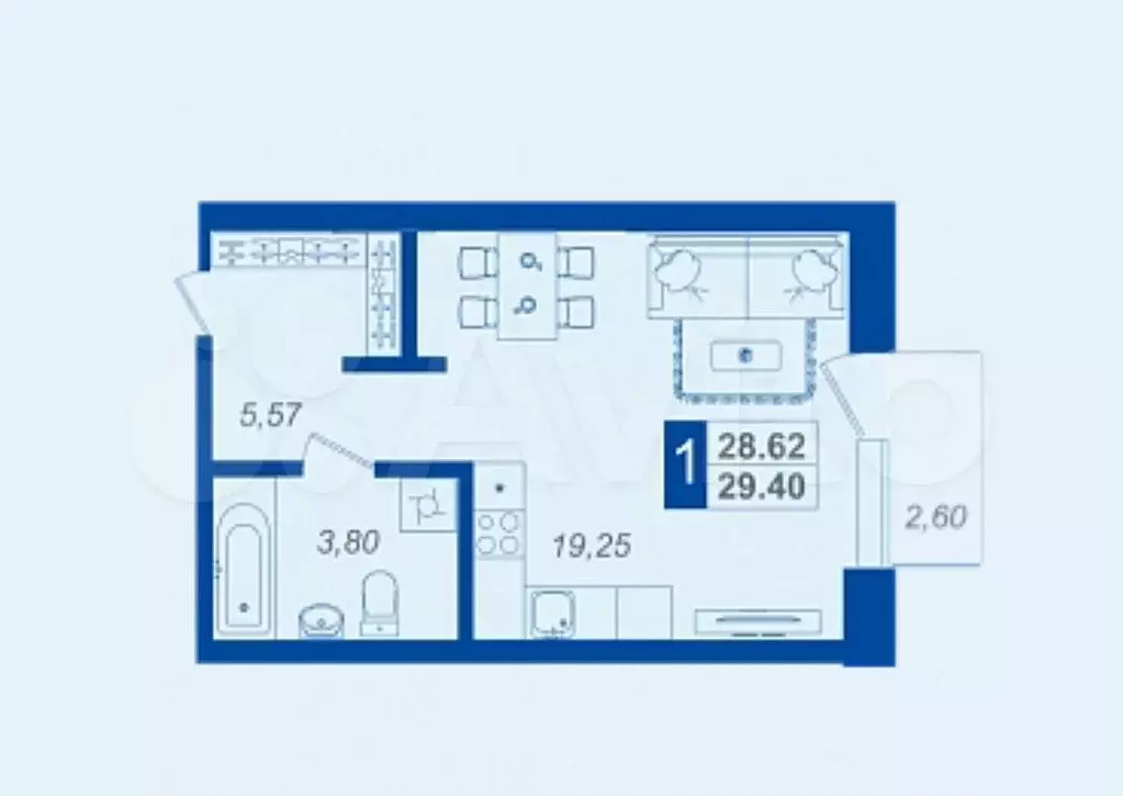 Квартира-студия, 29,4 м, 5/17 эт. - Фото 1